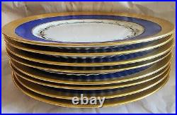 Antique Lenox China Dinner Plates SET of 8 GOLD ENCRUSTED Flowers Blue Boarder