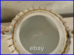 Antique Likely English Porcelain 4 Piece Tea Set with Blue Dots & Gold Decoration