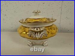 Antique Likely English Porcelain Covered Dish w Gold Floral Decporation Paw Feet
