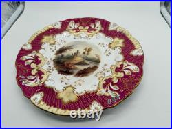 Antique Likely English Porcelain Plate Red & Gold Painted Landscape & Castle Dec