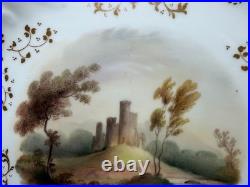 Antique Likely English Porcelain Plate Red & Gold Painted Landscape & Castle Dec