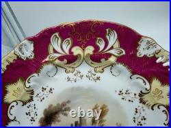 Antique Likely English Porcelain Plate Red & Gold Painted Landscape & Castle Dec