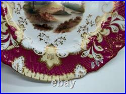 Antique Likely English Porcelain Plate Red & Gold Painted Landscape & Castle Dec