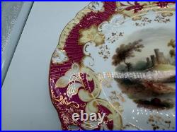 Antique Likely English Porcelain Plate Red & Gold Painted Landscape & Castle Dec