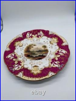 Antique Likely English Porcelain Plate Red & Gold Painted Mountain Landscape Dec