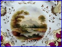 Antique Likely English Porcelain Plate Red & Gold Painted Mountain Landscape Dec