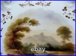 Antique Likely English Porcelain Plate Red & Gold Painted Mountain Landscape Dec