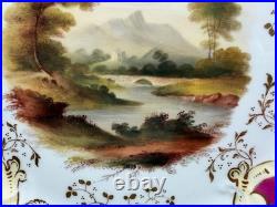 Antique Likely English Porcelain Plate Red & Gold Painted Mountain Landscape Dec