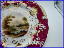 Antique Likely English Porcelain Plate Red & Gold Painted Mountain Landscape Dec