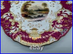 Antique Likely English Porcelain Plate Red & Gold Painted Mountain Landscape Dec