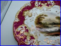 Antique Likely English Porcelain Plate Red & Gold Painted Mountain Landscape Dec