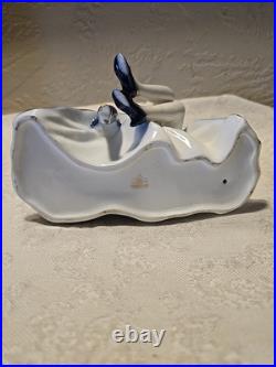 Antique Limoges Blue White Gold Porcelain Seated Lady Figurine Fan China