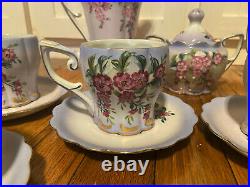 Antique Limoges China Porcelain Lavender Floral Gold Tea Coffee Service Set of 6