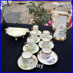 Antique Limoges Hand-Painted Porcelain Coffee Service Gold Gilt France