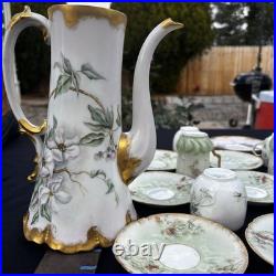 Antique Limoges Hand-Painted Porcelain Coffee Service Gold Gilt France