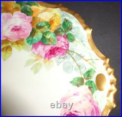 Antique Limoges Porcelain Plate Roses Gold Hand Painted Signed Coiffe France