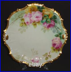 Antique Limoges Porcelain Plate Roses Gold Hand Painted Signed Coiffe France