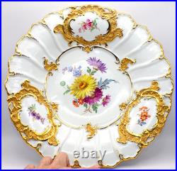 Antique MEISSEN German HEAVY GOLD / Flowers CABINET PLATE 11.25 DIA