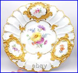 Antique MEISSEN German HEAVY GOLD / Flowers CABINET PLATE 11.25 DIA