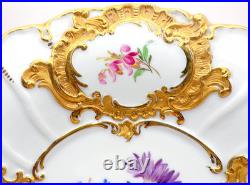 Antique MEISSEN German HEAVY GOLD / Flowers CABINET PLATE 11.25 DIA
