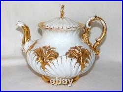 Antique MEISSEN Porcelain Cattail & Gold Rococo Oyster TEAPOT, Crossed Swords
