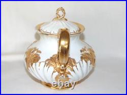 Antique MEISSEN Porcelain Cattail & Gold Rococo Oyster TEAPOT, Crossed Swords
