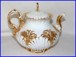 Antique MEISSEN Porcelain Cattail & Gold Rococo Oyster TEAPOT, Crossed Swords
