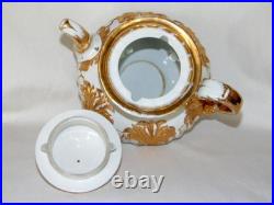 Antique MEISSEN Porcelain Cattail & Gold Rococo Oyster TEAPOT, Crossed Swords