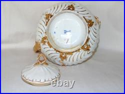 Antique MEISSEN Porcelain Cattail & Gold Rococo Oyster TEAPOT, Crossed Swords