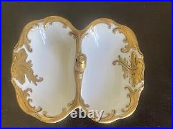 Antique Malowane Porcelain Divided Gold Gilded Serving Dish 4.75 Long #162