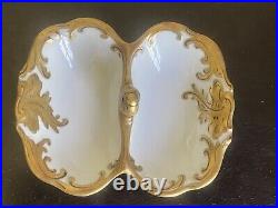 Antique Malowane Porcelain Divided Gold Gilded Serving Dish 4.75 Long #162