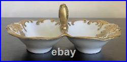 Antique Malowane Porcelain Divided Gold Gilded Serving Dish 4.75 Long #162