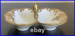 Antique Malowane Porcelain Divided Gold Gilded Serving Dish 4.75 Long #162