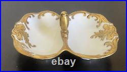 Antique Malowane Porcelain Divided Gold Gilded Serving Dish 4.75 Long #162