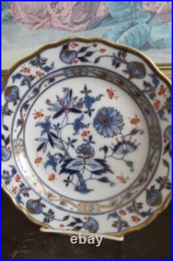 Antique Meissen Germany Blue Onion Red Gold 9 Plate