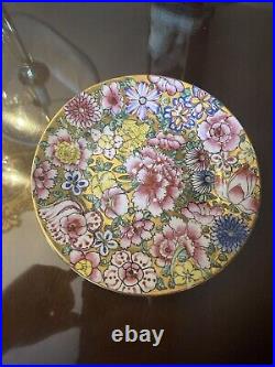 Antique Milleflori Gold Porcelain Plate Pink Yellow Blue Stamped