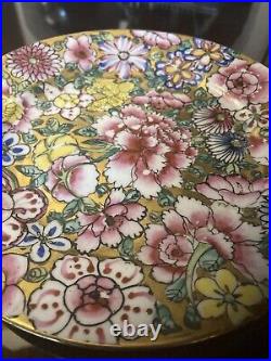 Antique Milleflori Gold Porcelain Plate Pink Yellow Blue Stamped