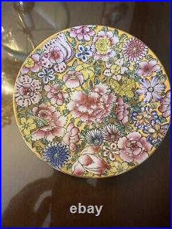 Antique Milleflori Gold Porcelain Plate Pink Yellow Blue Stamped