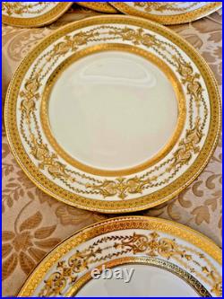 Antique Minton 8 Piece Raised Gold Encrusted Place Setting 9 Dinner Plate Lot