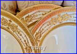 Antique Minton 8 Piece Raised Gold Encrusted Place Setting 9 Dinner Plate Lot