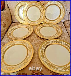 Antique Minton 8 Piece Raised Gold Encrusted Place Setting 9 Dinner Plate Lot