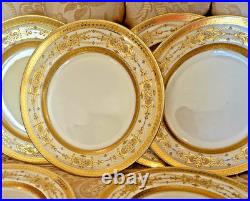 Antique Minton 8 Piece Raised Gold Encrusted Place Setting 9 Dinner Plate Lot
