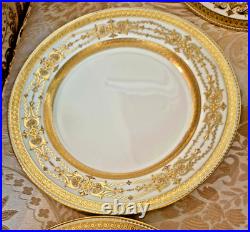 Antique Minton 8 Piece Raised Gold Encrusted Place Setting 9 Dinner Plate Lot