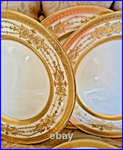 Antique Minton 8 Piece Raised Gold Encrusted Place Setting 9 Dinner Plate Lot