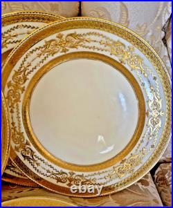 Antique Minton 8 Piece Raised Gold Encrusted Place Setting 9 Dinner Plate Lot