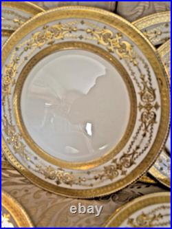 Antique Minton 8 Piece Raised Gold Encrusted Place Setting 9 Dinner Plate Lot