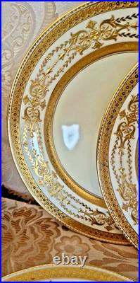Antique Minton 8 Piece Raised Gold Encrusted Place Setting 9 Dinner Plate Lot