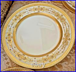 Antique Minton 8 Piece Raised Gold Encrusted Place Setting 9 Dinner Plate Lot