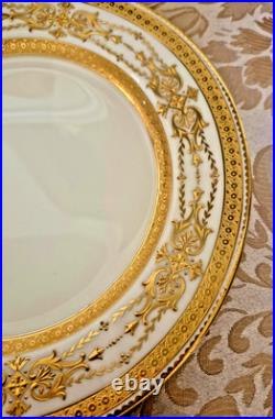 Antique Minton 8 Piece Raised Gold Encrusted Place Setting 9 Dinner Plate Lot