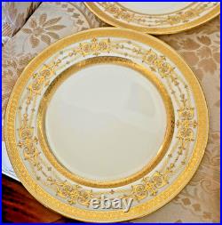 Antique Minton 8 Piece Raised Gold Encrusted Place Setting 9 Dinner Plate Lot